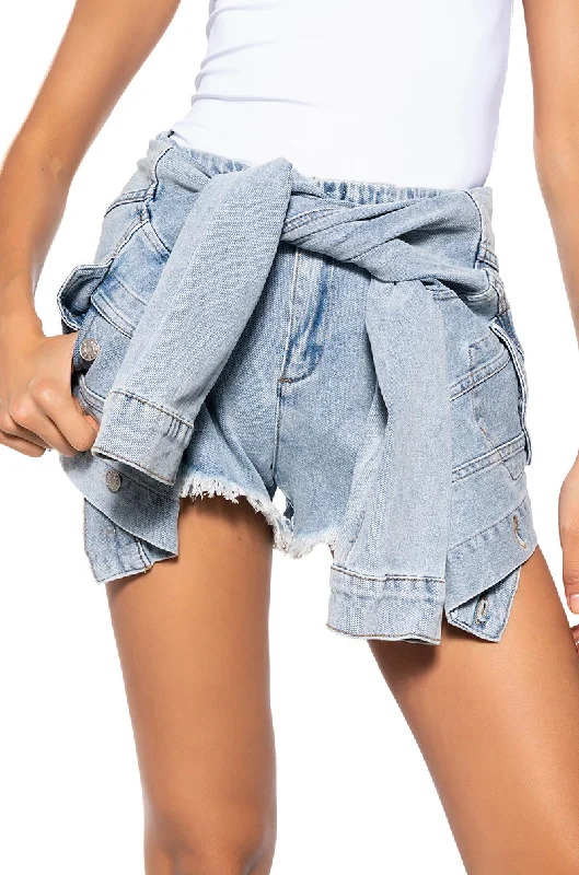 TIED AROUND MY WAIST LIGHT WASH DENIM SHORT